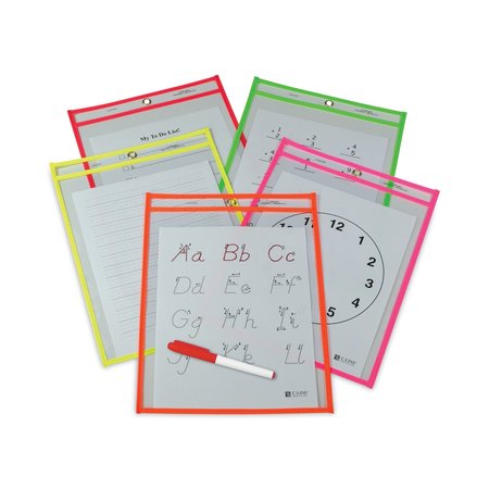 C-LINE PRODUCTS Reusable Dry Erase Pockets, 9 x 12, Assorted Neon Colors, PK25 40820